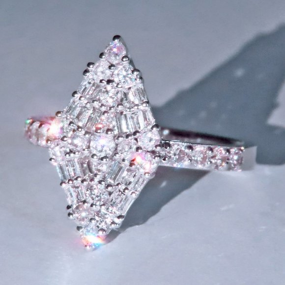 💝 Trendy Rhombus Flower Rectangle Gemstone Zircon Rings for Women, PD158 - Picture 5 of 6